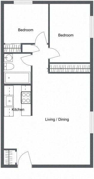 2 Bedroom 1 Bathroom apartments